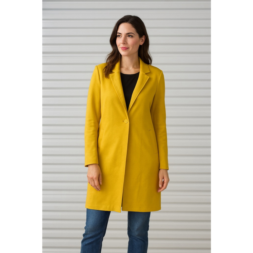 Carolina Belle Montreal Mustard Yellow Long Coat Jacket Women’s XL Tailored Chic